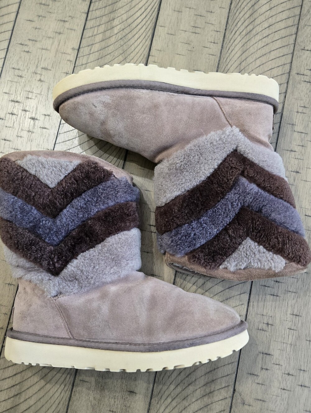 UGG Short Chevron Shearling Boots in Taupe and Brown